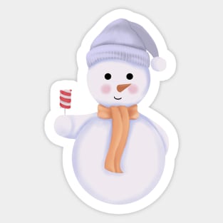 Christmas Snowman with Scarf,Beanie and Marshmallow. Sticker